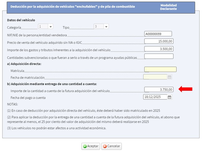 Casella per a complimentar quantitat a compte de la futura adquisició