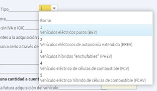 Desplegable per a seleccionar el tipus de vehicle