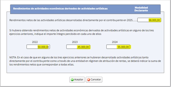 Ejemplo del interior de la casilla 0237 cumplimentada