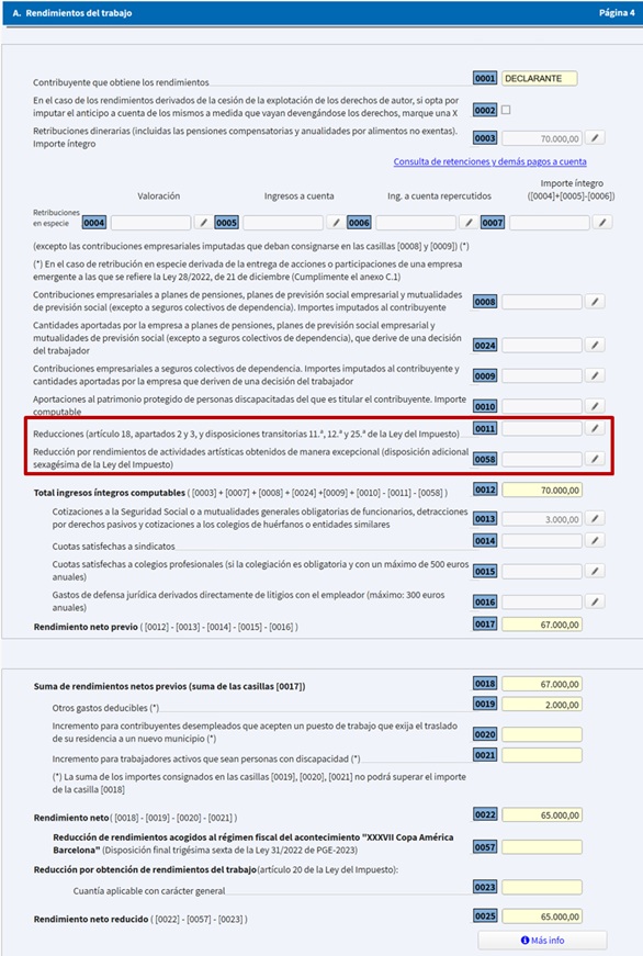 Ejemplo rendimientos de trabajo