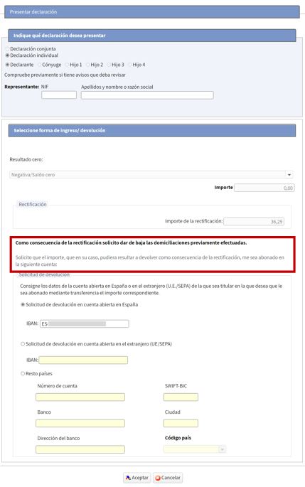 Pantalla baja domiciliaciones