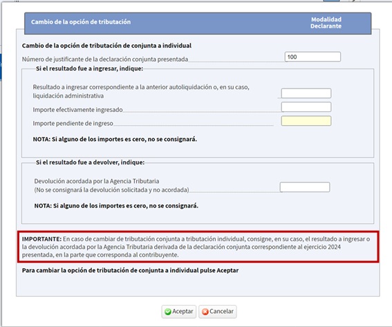 Canvi d'opció de tributació