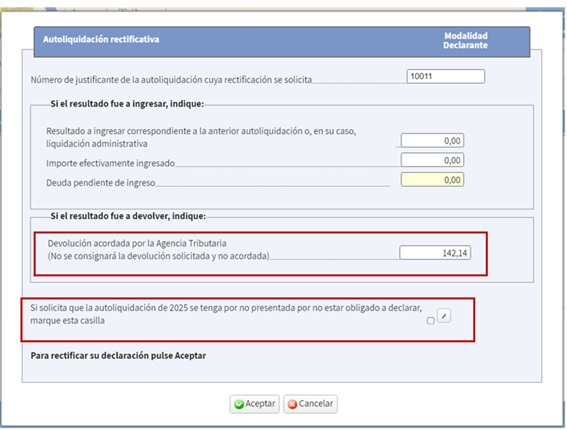 Opció per a marcar que la declaració es tinga per no presentada