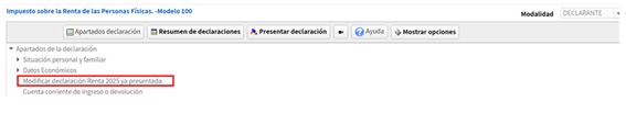 Modificar declaració Renda 2025 ja presentada