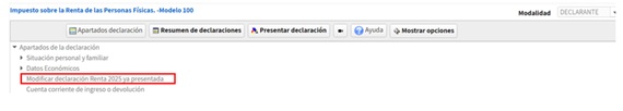 Modificar declaració Renda 2025 ja presentada