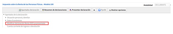 Modificar declaració Renda 2025 ja presentada