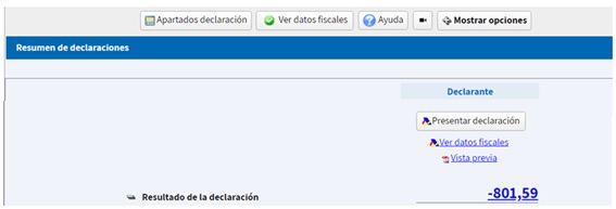 Exemple de declaració amb resultat per retornar, una vegada realiazados els canvis necessaris en la declaració